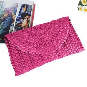 Woven Straw Clutch Bag Envelope Summer Beach Purse Women Pink
